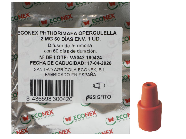 ECONEX PHTHORIMAEA OPERCULELLA 2 MG 60 DAYS pheromone diffuser and packaging 